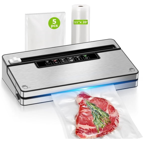 Vacuum Sealer Machine, Stainless Sealer Vacuum Sealers with 1 Roll & 5 Bags, 5 Vacuum Modes, Built-in & Bag Storage ( Black)