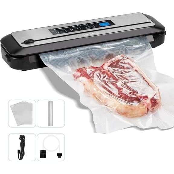 Vacuum Sealer Machine with Starter Kit, Automatic PowerVac Air Sealing Machine for Food Preservation, Dry & Moist Sealing Modes,Built-in Cutter,Easy Cleaning Storage