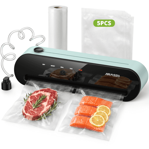 AIRMSEN Fully Automatic Vacuum Sealer Machine, 5-In-1 Food Sealer with External Accessory, Cutter, Pulse Vac, Manual Stop, Includes 1 Roll + 5 Vacuum Bags