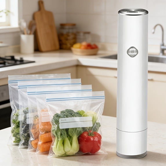 Vacuum Sealer Machine with 5 Reusable Bags, USB Rechargeable Electric Pump for Kitchen and Outdoor Storage