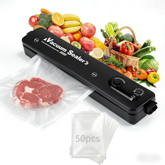 Vacuum Sealer Machine with 50pcs Bags, Automatic Air Sealer for Food Preservation, Black