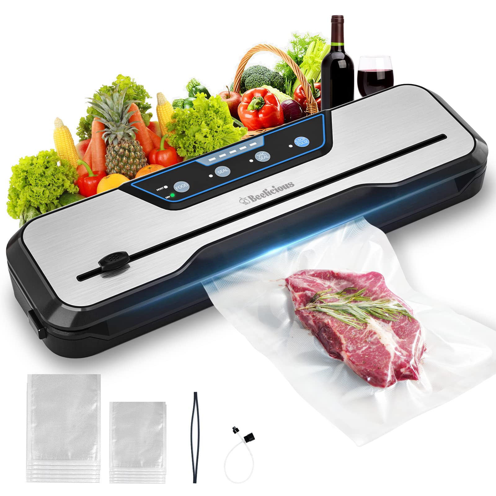 Beelicious Compact Stainless Steel Vacuum Sealer Machine with Starter Kit