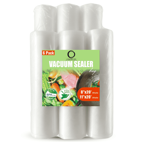 comfort ope Vacuum Sealer Bags Rolls 6 Pack, 8” x 20’ and 11” x 20’, BPA Free, Heavy Duty, Compatible with Most Vacuum Sealer Machines