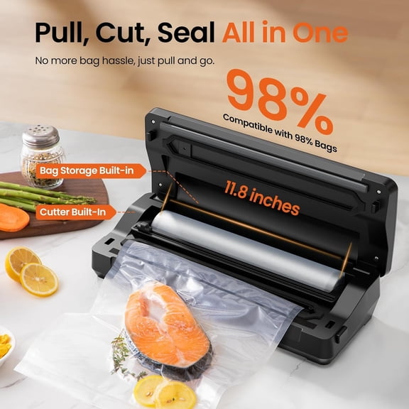 Vacuum Sealer for Food - 90kpa  with Bags Storage, Built-in Cutter, Dry/Moist Modes