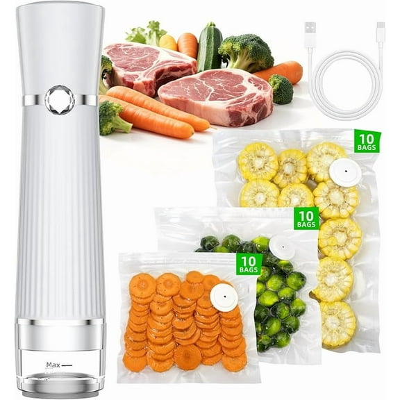 Vacuum Sealer for Food, Handheld Saver Compact Vacuum Sealer Machine with 30 Reusable Bags for 10X Preservation & Fresh