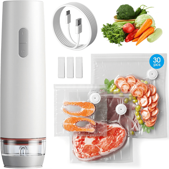 Vacuum Sealer for Food with 30 Reusable Vacuum Bags, 6X Freshness Lock, Cordless Compact Handheld Vacuum Sealer Machine for Kitchen