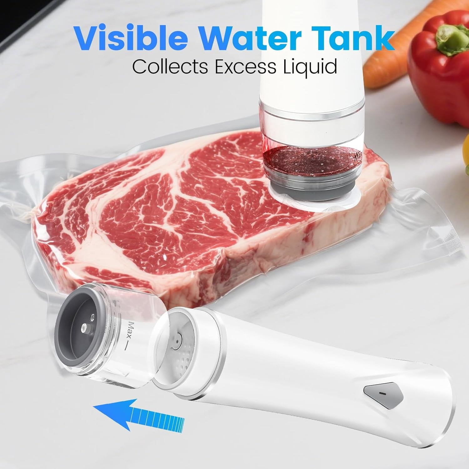 Vacuum Sealer for Food with Visible Tank, Handheld Vacuum Sealer Machine with 30 Bags for 5X Longer Freshness, Wireless & Portable, White
