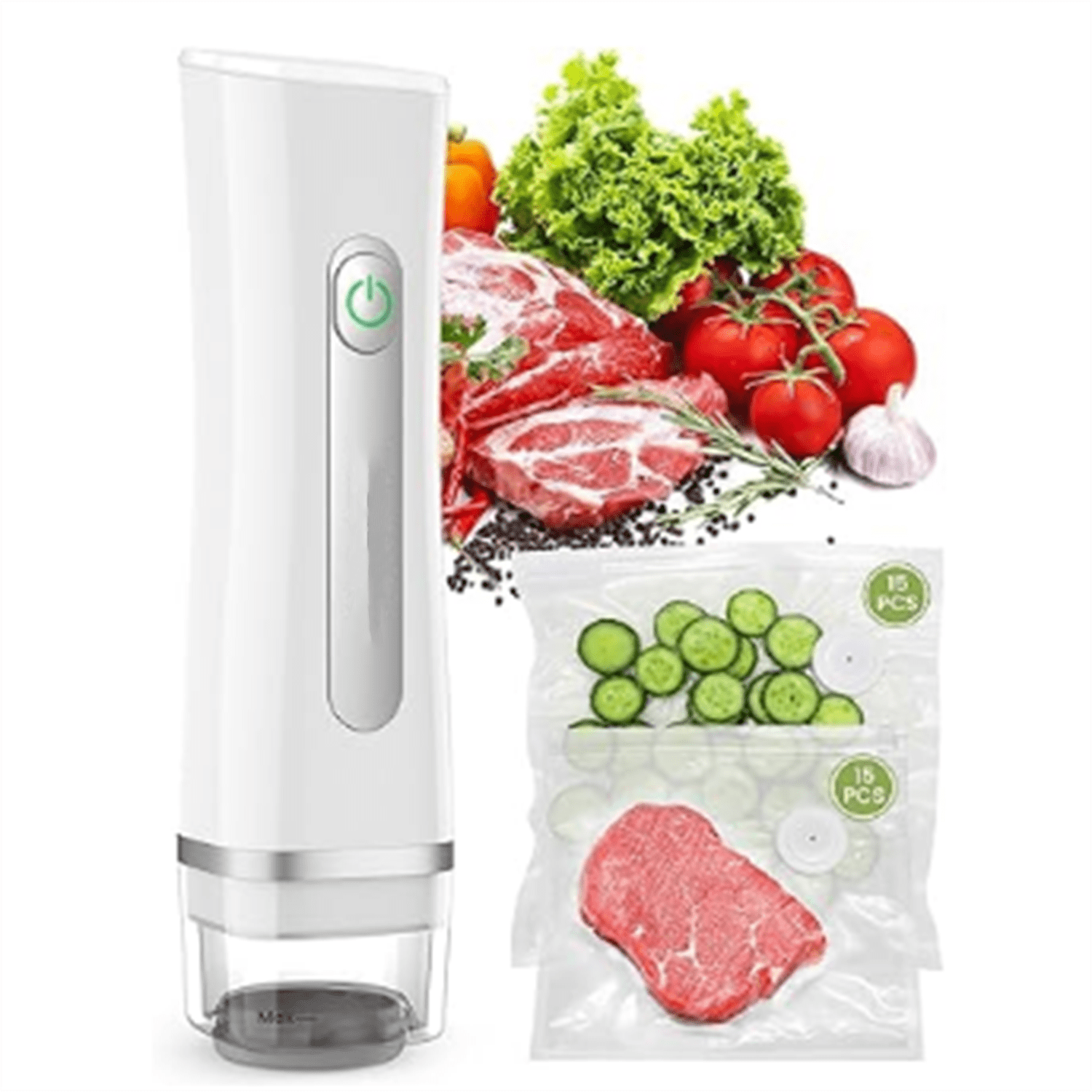 Vacuum Sealer for Food with Visible Water Tank, Handheld Compact Vacuum Sealer Machine with 30 Reusable Bags for 6X Preservation & Fresh, White