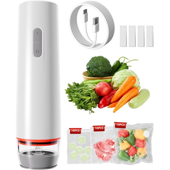 Vacuum Sealer for with 30 Vacuum Bags, 6X Freshness Lock, Cordless Compact Handheld Vacuum Sealer Machine for Kitchen