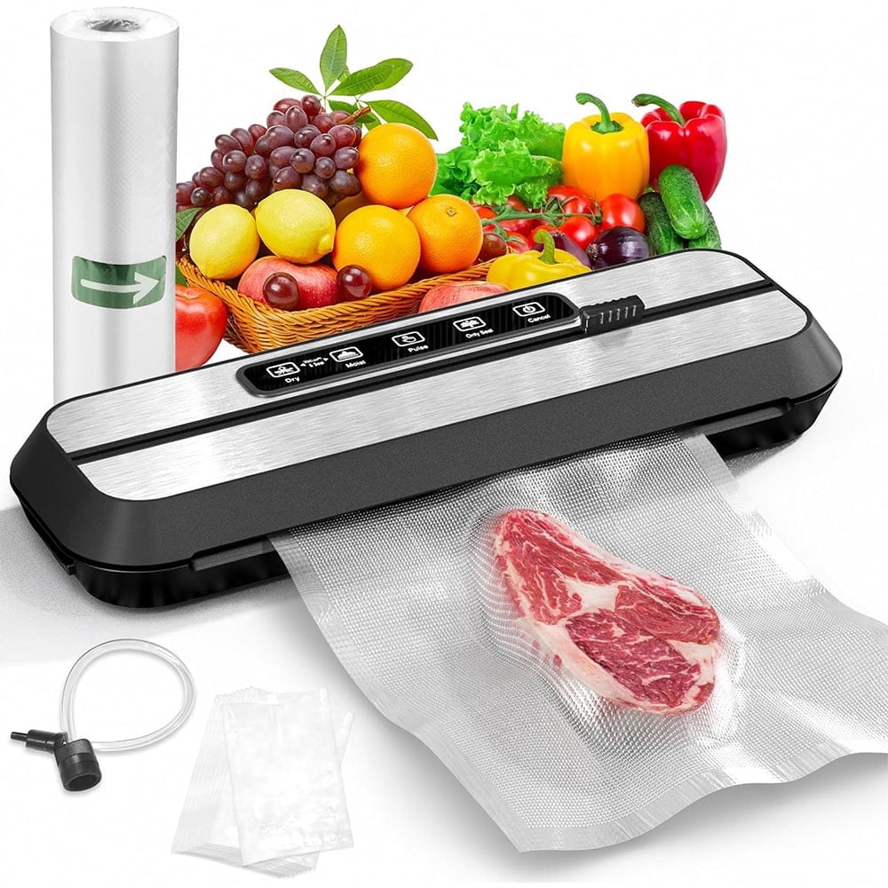 Vacuum Sealing Machine, Automatic Food Sealer with Dry/Moist Modes, Built-in Cutter, 10 Vacuum Bags and 1 Vacuum Seal Roll Included