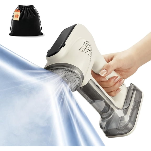 Vacuum Steamer for Clothes, 3800Pa Portable Handheld Garment Steamer with 340ml Large Water , Heat-Up 2-in-1 Steam Iron Wrinkle Remover for Travel, Shirts & Delicates,Beige