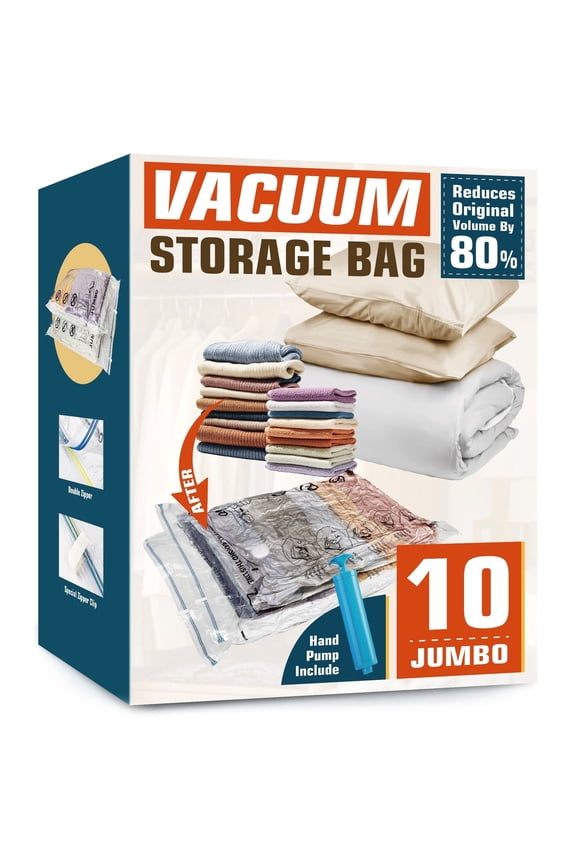 Large Space Vacuum Storage Bags 10 Jumbo Pack for Clothes Comforters Blankets Bedding