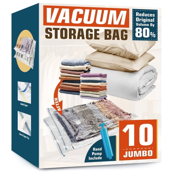 AGALI Large Space Vacuum Storage Bags 10 Jumbo Pack for Clothes Comforters Blankets Bedding