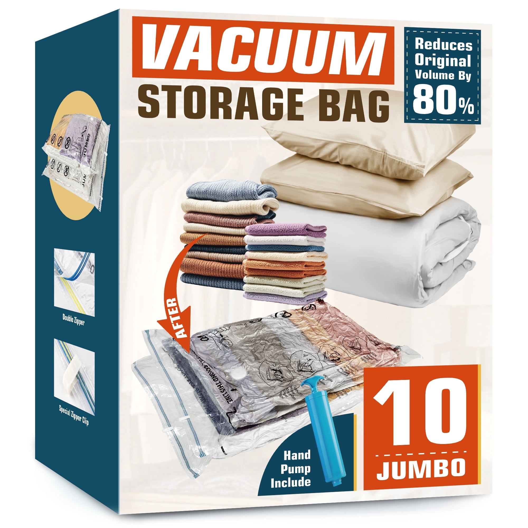 AGALI Vacuum Storage Bags, Airtight Space Saver Bags, 10 Jumbo Pack for Clothes, Comforters, Blankets, Bedding