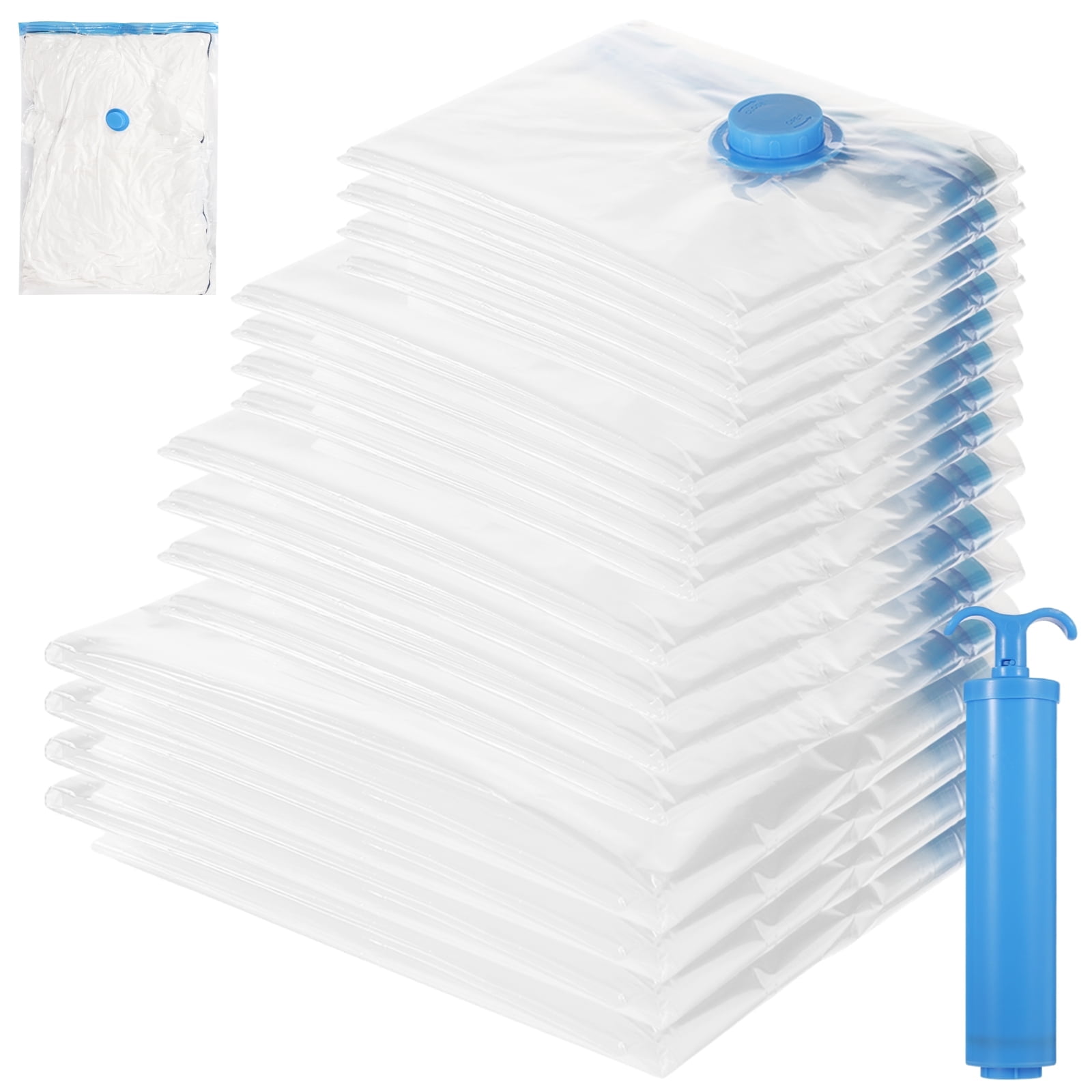 16PCS Vacuum Storage Bags, 4 Sizes Vacuum Packing Bags with Manual Pump, Space Saver Bags for Clothes Bedding, Airtight Seal Compression Organizer for Travel & Moving Use
