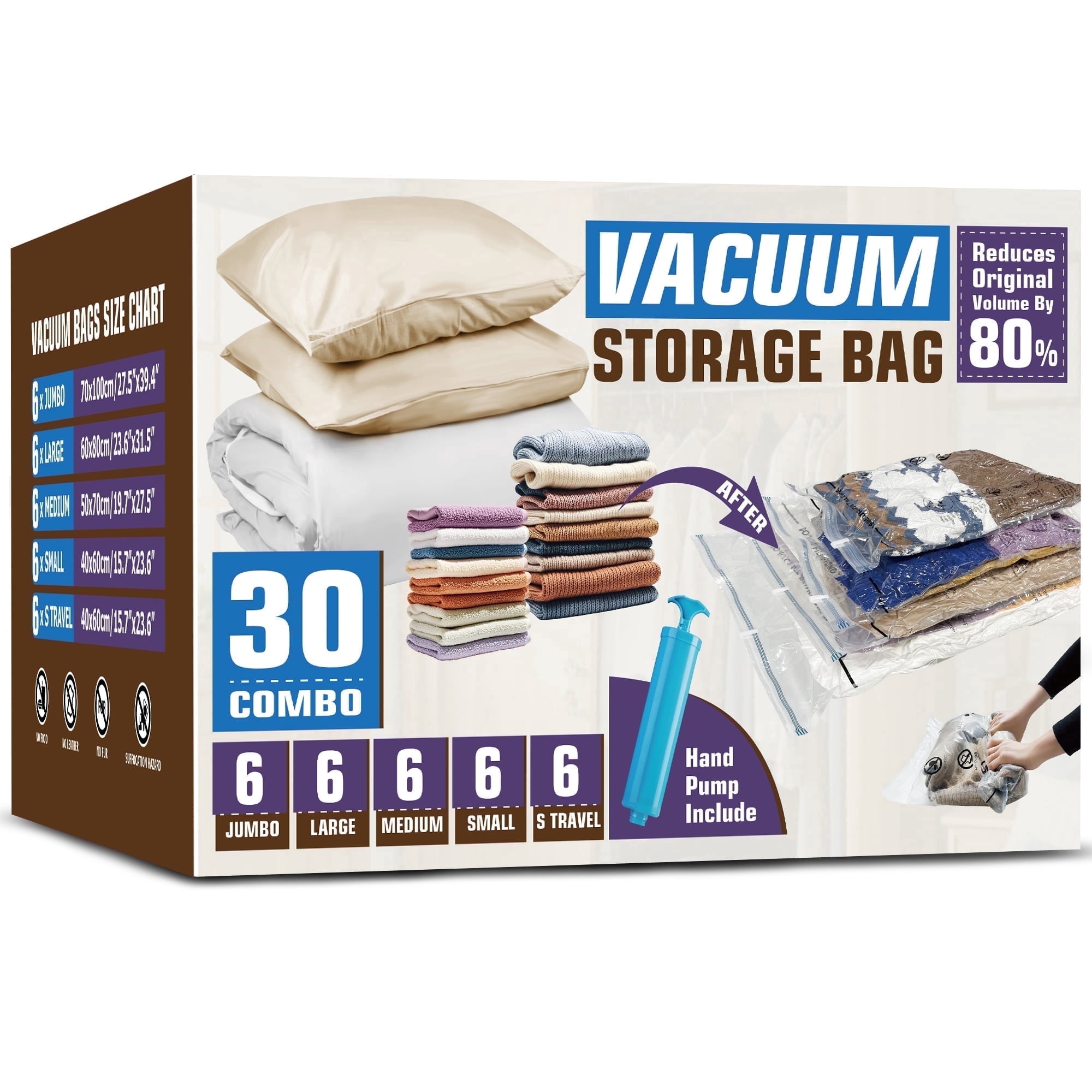 AGALI Vacuum Storage Bags 30 Pack Space Saver for Comforters, Blankets, Clothes, Travel Compression, Airtight, Reusable