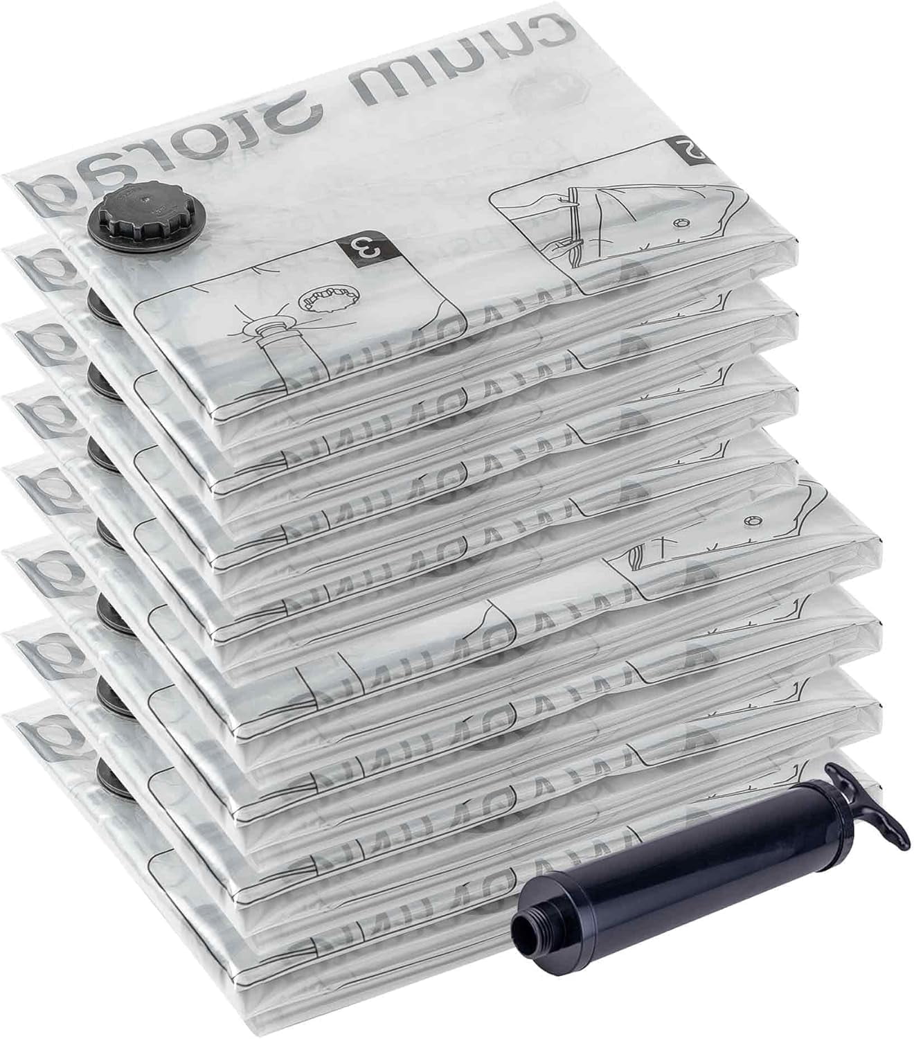SUOCO Vacuum Storage Bags Set - 4 Jumbo & 4 Large Bags With Hand Pump For Clothes, Bedding