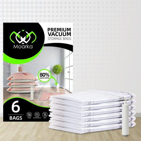Vacuum Storage Bags - 6 Pcs Travel Compression Bags 6  Large Clothing Storage Bags with Hand Pump for Mattress, Bedding, Blanket, Duvet, Pillows, Comforters, Rug