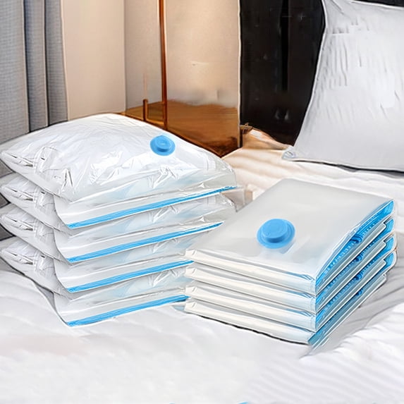 Vacuum Storage Bags for Clothes and Bedding, Space Saving Blue Plastic Sealable Compression Bags with Hand Pump for Home Organization and Travel Packing