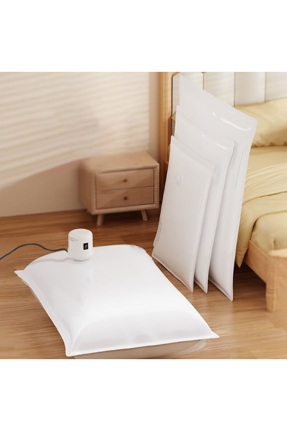 Vacuum Storage Bags for Compacting and Organizing Household Items. These White Plastic Compression Bags Help Save Space in Closets and During Relocation by Removing Excess Air