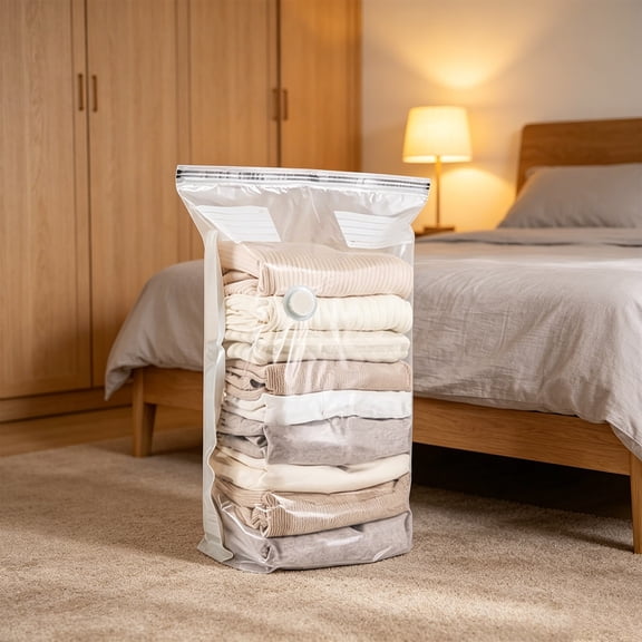 Vacuum Storage Bags, Compression Bags for Clothes, No Pump Needed, Heavy Duty Large Standing Cubes with Double Zip Seal, Reusable Space Saving for Home Travel and Bedding
