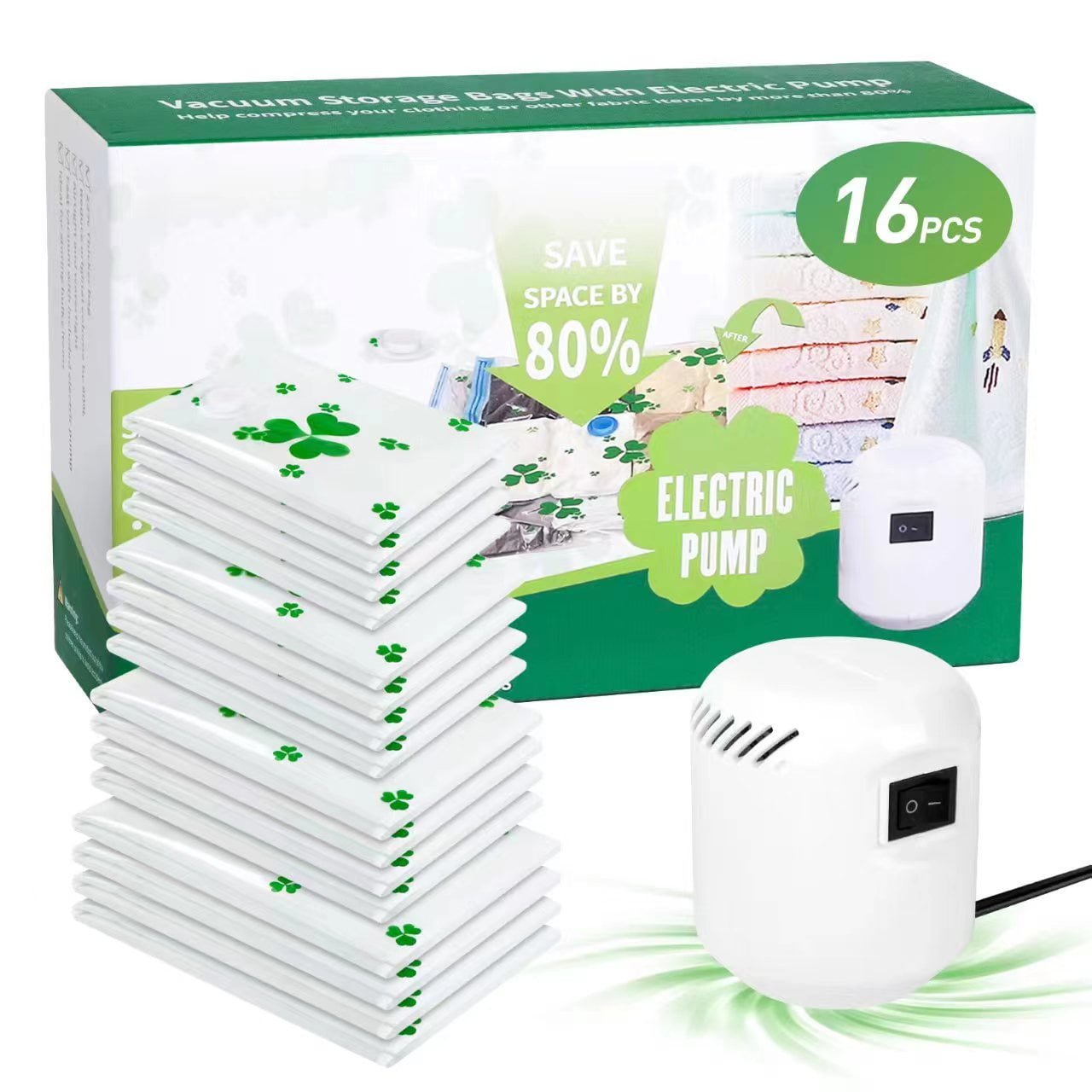 Vacuum Storage Bags with Electric Air Pump 16 Pack 4 Jumbo 4 Large 4 Medium 4 Small Closet Space Saver Bag for Clothes Mattress Blanket