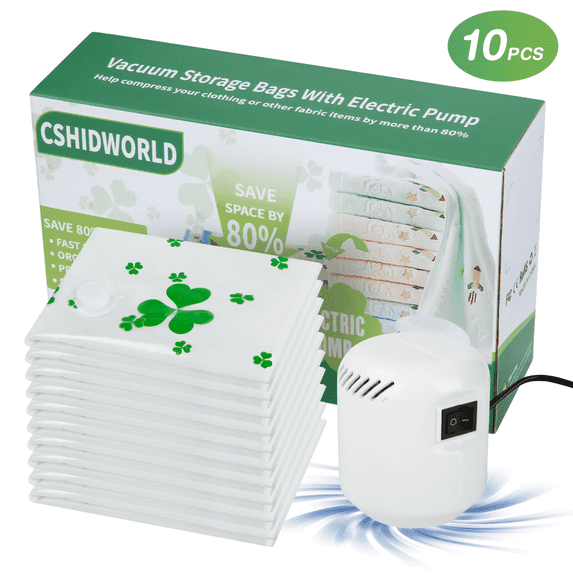 Vacuum Storage Bags with Electric Pump, 10 Pack Jumbo Premium Vacuum Sealer Bag for Blankets, Bedding, Clothing, Compression Seal Bags for Closet Storage, Space Save 80% on Room Storage Space