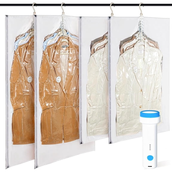 Vacuum Storage Bags with Electric Pump - 4-Pack Vacuum Seal Bags for Clothing, Space-Saving Compression Bags for Suits, Jackets, Travel Wear, Winter Coats & Outerwear