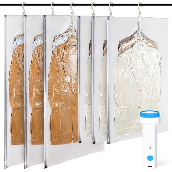 Vacuum Storage Bags with Electric Pump - 6 Pack (3 Long, 3 Short) Vacuum Seal Bags for Clothing, Closet Organizer Space Saver for Suits, Jackets & Coats