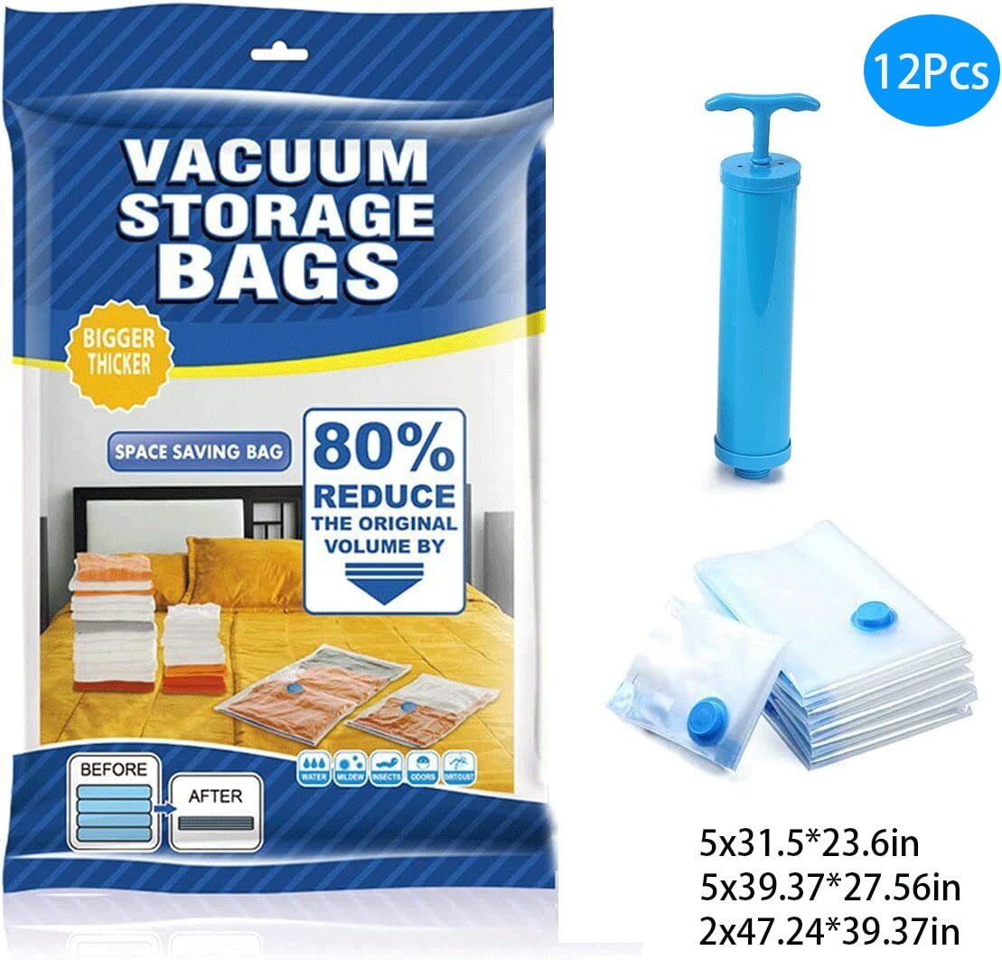 Vacuum Storage Bags with Hand Pump, 12 Pack (2 Jumbo, 5 Large, 5 Medium