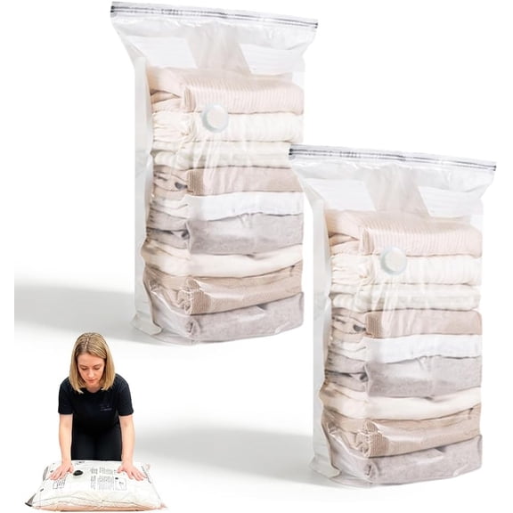 Vacuum Storage Bags, Heavy Duty Compression Bags for Clothes, Airtight Double-Zip, Reusable Material, 1 Pack