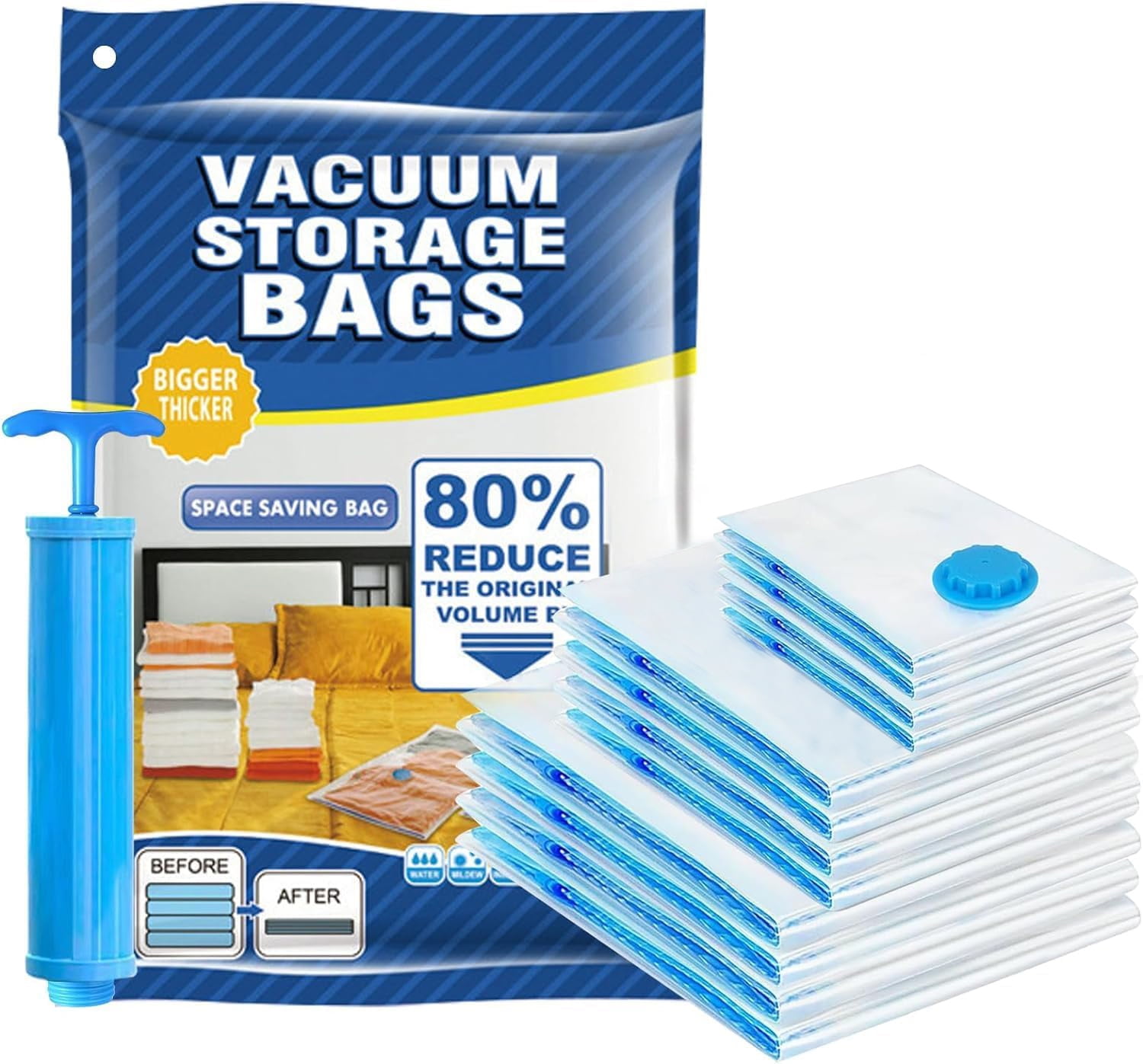 Vacuum Storage Bags - Pack of 17 (6 medium, 6 large, 4 extra large, 1 hand pump) Re-usable Travel Compression Storage Bags - Space Saver Sealer Bags with Hand Pump
