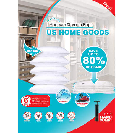 Vacuum Storage Bags Save up to 85% of Original Space, Space Saver Bag with Free Hand Pump for Travel(6 Pack: 2 x Small, 2 x Middle, 2 x Large)