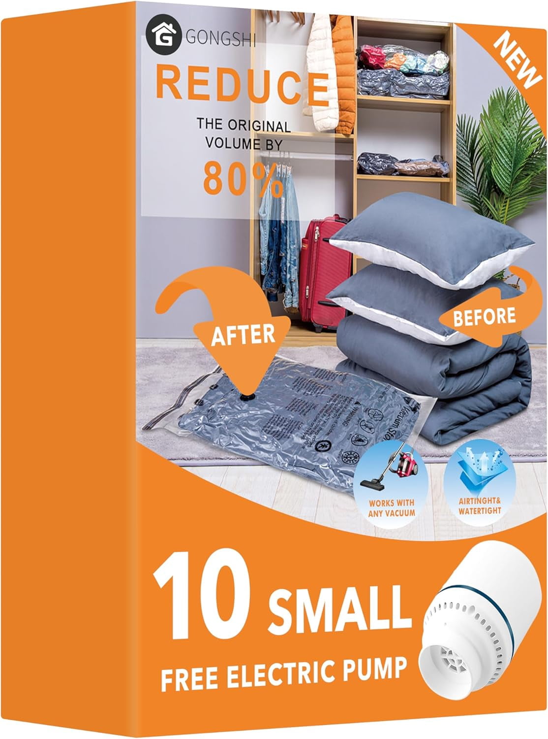 Vacuum Storage Bags, Space Saver Bags for Clothing,Blankets,Comforters, Pillows, Clothes,Travel,10 Small-EPUMP