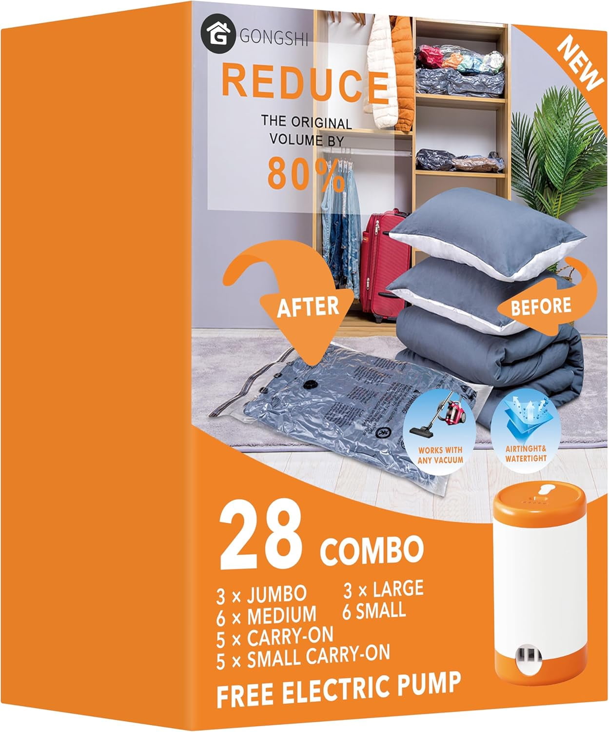 Vacuum Storage Bags, Space Saver Bags for Clothing,Blankets,Comforters, Pillows, Clothes,Travel,28 Combo-EPUMP