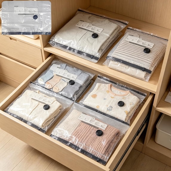 Vacuum Storage Bags, Space Saver Compression Technology Bags for Clothes, Bedding, and Travel, Airtight Seal with Air Flow control 