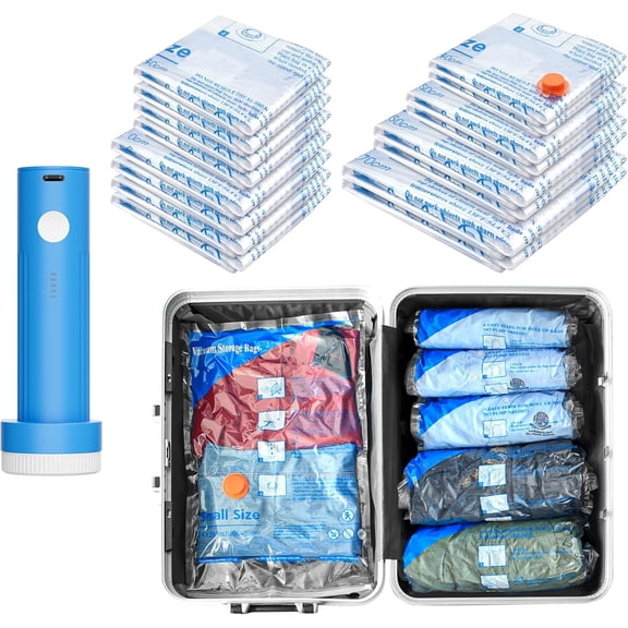 Vacuum Storage Bags, Space Saver Sealer Bags,Vacuum seal bags for clothing, Pillows, Comforters, Blankets, Bedding,16 Pack Vacuum Storage Bags with Electric Pump