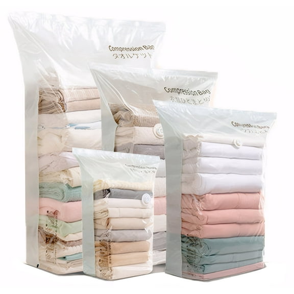 Heavy Duty Vacuum Sealer Bags for Storage, Cube Vacuum Space Saver Storage Bags, Compression Bags for Clothes, Bedding and Travel, No Pump Needed, 8-pack Mix of 4 Sizes