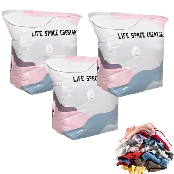 Vacuum Storage Bags Space Saving, Extra Large Reusable Airtight Compression Bags for Bedding, Blankets, Pillows, Comforters, Closet Organization, Moving & Travel, Durable Seal & Valve(3Pcs,M)