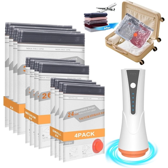 Vacuum Storage Bags for Travel with Pump - 12 Pack Vacuum Seal Bags for Clothing, Blankets, Bedding, Seasonal Storage, 80% Space Saver Compression Packing Bags for Suitcase and Luggage (12PACK)