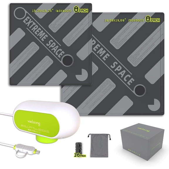 Vacuum Storage Bags for Travel with Portable Electric Pump, 16 Packs Seal Clothing High Pressure Compression Packing Space Saver, Luggage