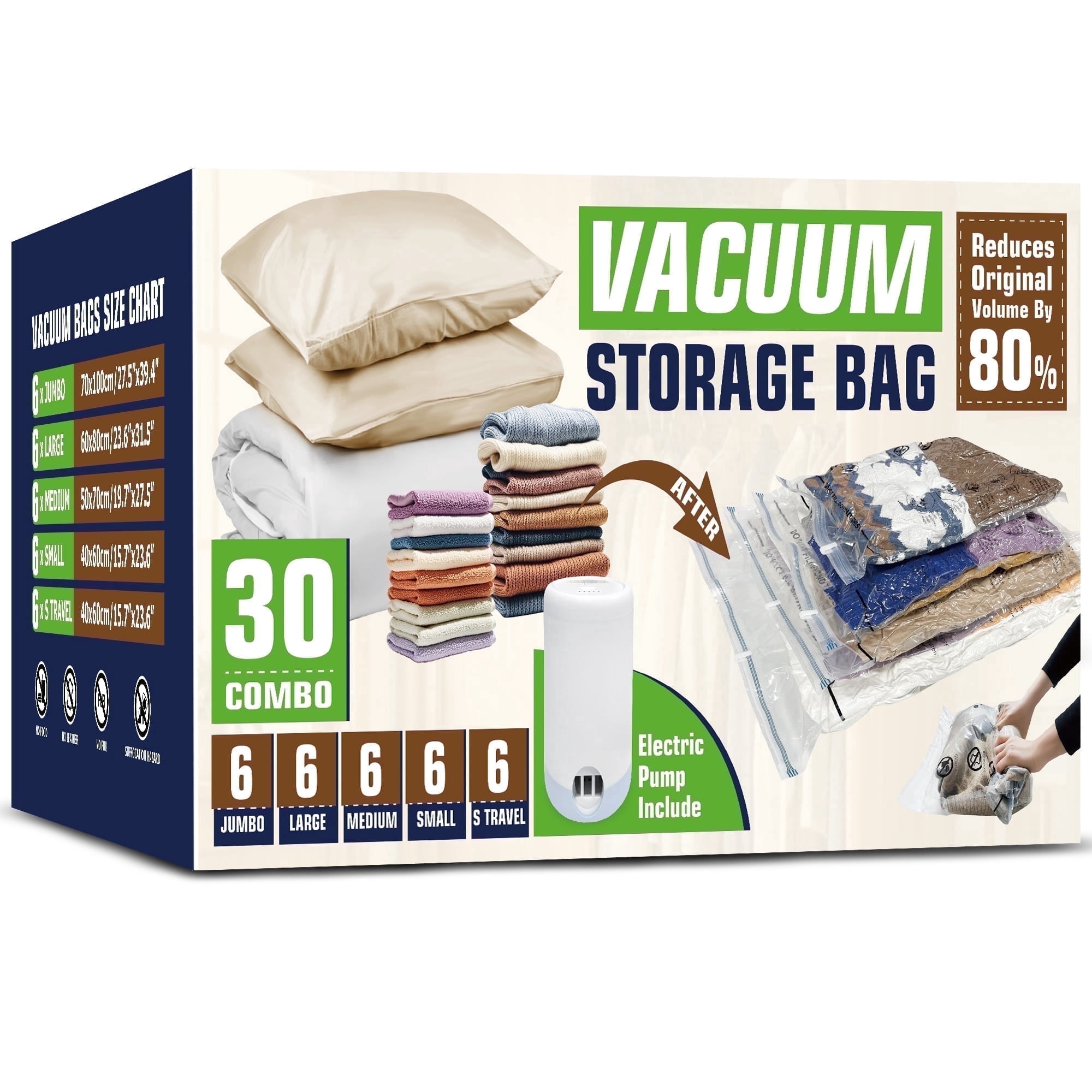 AGALI Vacuum Storage Bags with Electric Pump 30 Pack Space Saver Seal Bags for Clothes Bedding Comforters