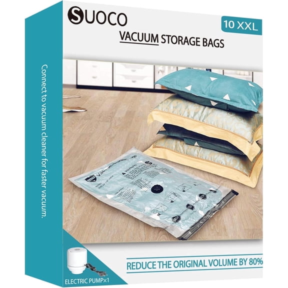 Vacuum Storage Bags with Electric Pump, Space Saver Compression Bags for Clothes Bedding Pillows Comforters, 10 X‑Jumbo