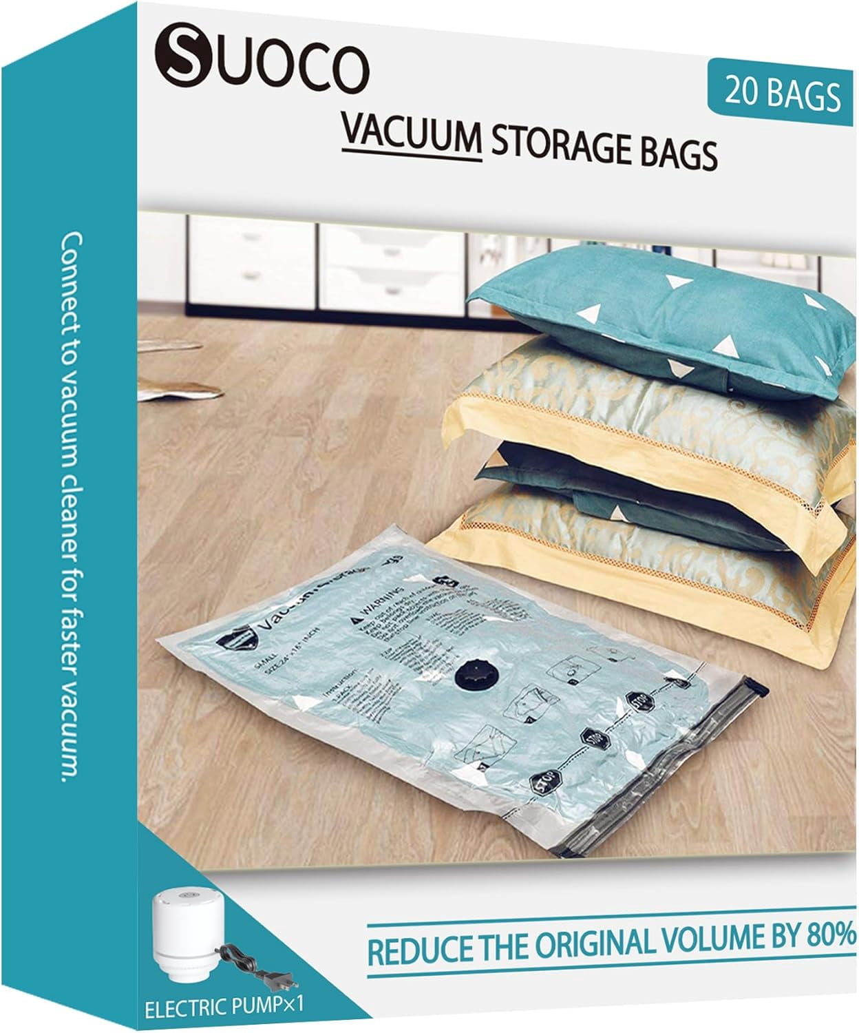 Vacuum Storage Bags with Electric Pump, Space Saver Seal Compression Packing Bags for Clothing Bedding Comforters Blankets Pillows, 20 Combo