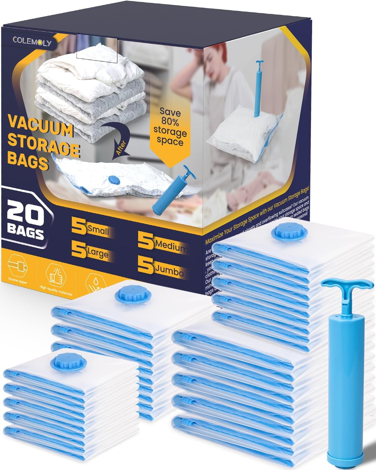 25-Pack Vacuum Storage Bags With Electric Pump - Space Saver Bags For Clothes, Bedding & Travel