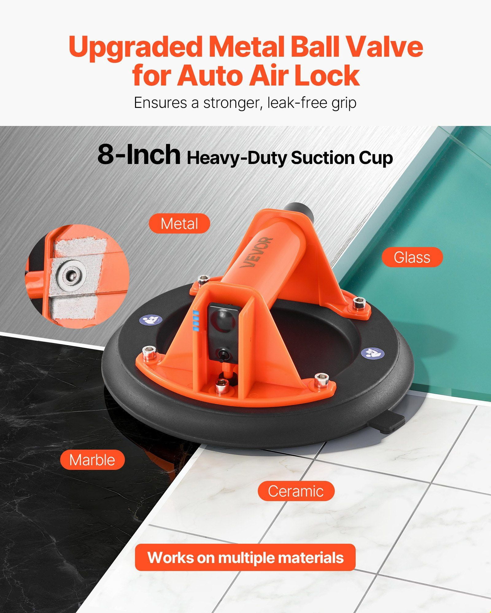 Vacuum Suction Cup,8-"Vacuum Glass Lifter with ABS Handle,400 lbs Max ...