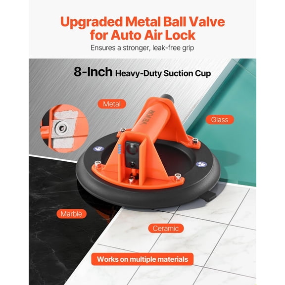 Vacuum Suction Cup,8-"Vacuum Glass Lifter with ABS Handle,400 lbs Max Lifting Capacity Tile Suction Cup Tool with Carrying Case for Lifting Large Tile,Granite,Drywall,Windows (1-Pack)
