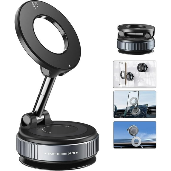Vacuum Suction Magnetic Car Phone Holder,360 ° Adjustable Foldable Phone Stand for Car/Gym/Smooth Surface/Windscreen/Desk/Mirror,Cell Phone Holder for iPhone 17 16 15 14 13 12 Pro Max All Smartphone