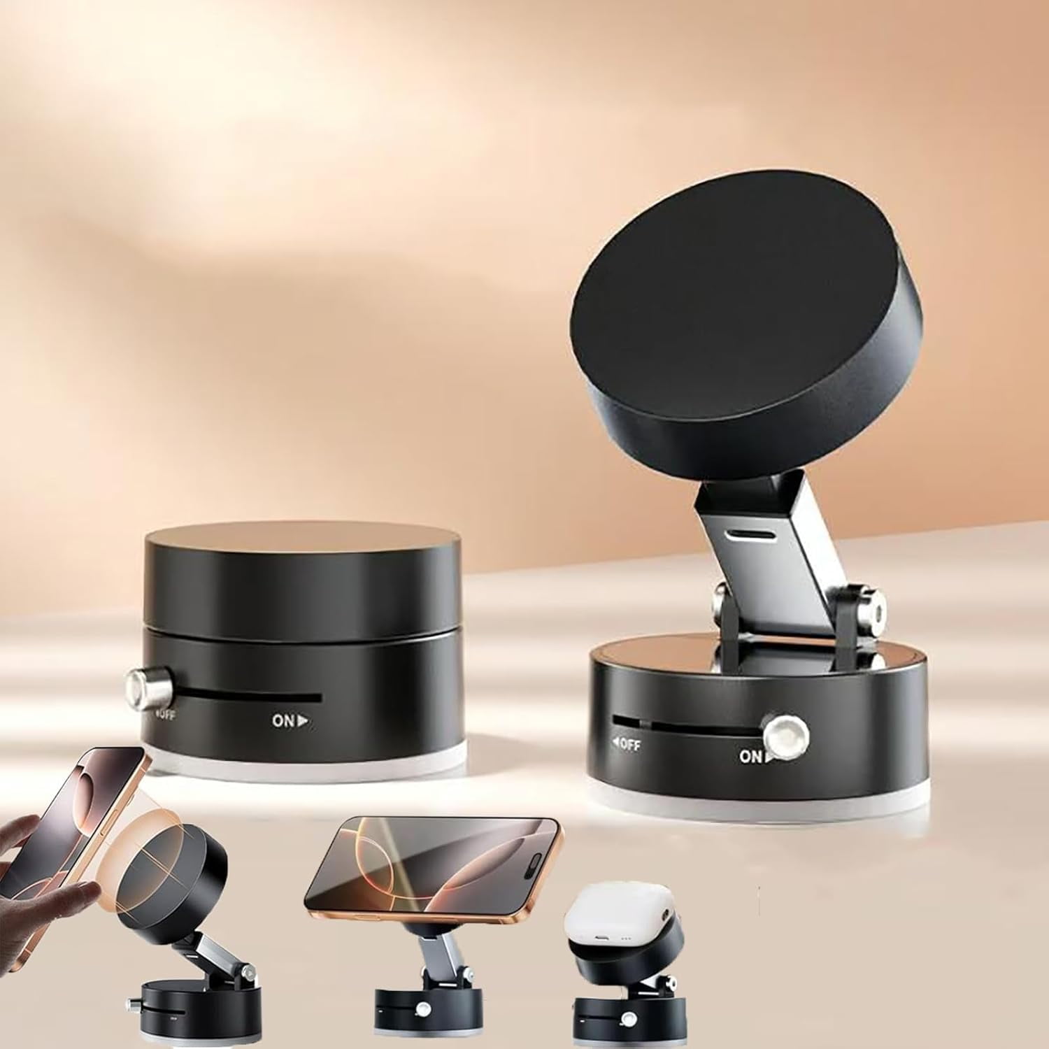 Magnetic Phone Holder With Vacuum Suction - 360° Adjustable Desk Mount For Any Smartphone, No Tools Needed