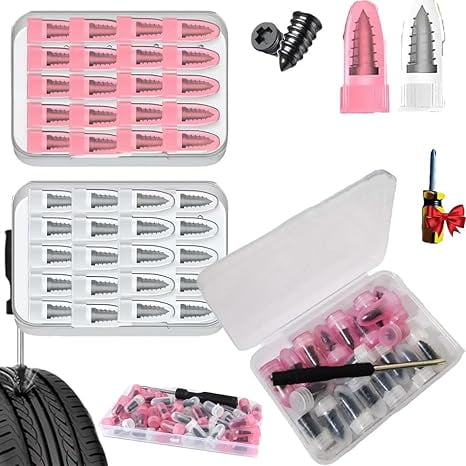 Vacuum Tire Mending Nail Kit, 60 PCS Tire Repair Rubber Nails with Storage Box & Screwdriver, 2 Sizes Plug Kit for Tubeless Tires Repair, Auto/Motorcycle Tires Plugs for Puncture Repairs